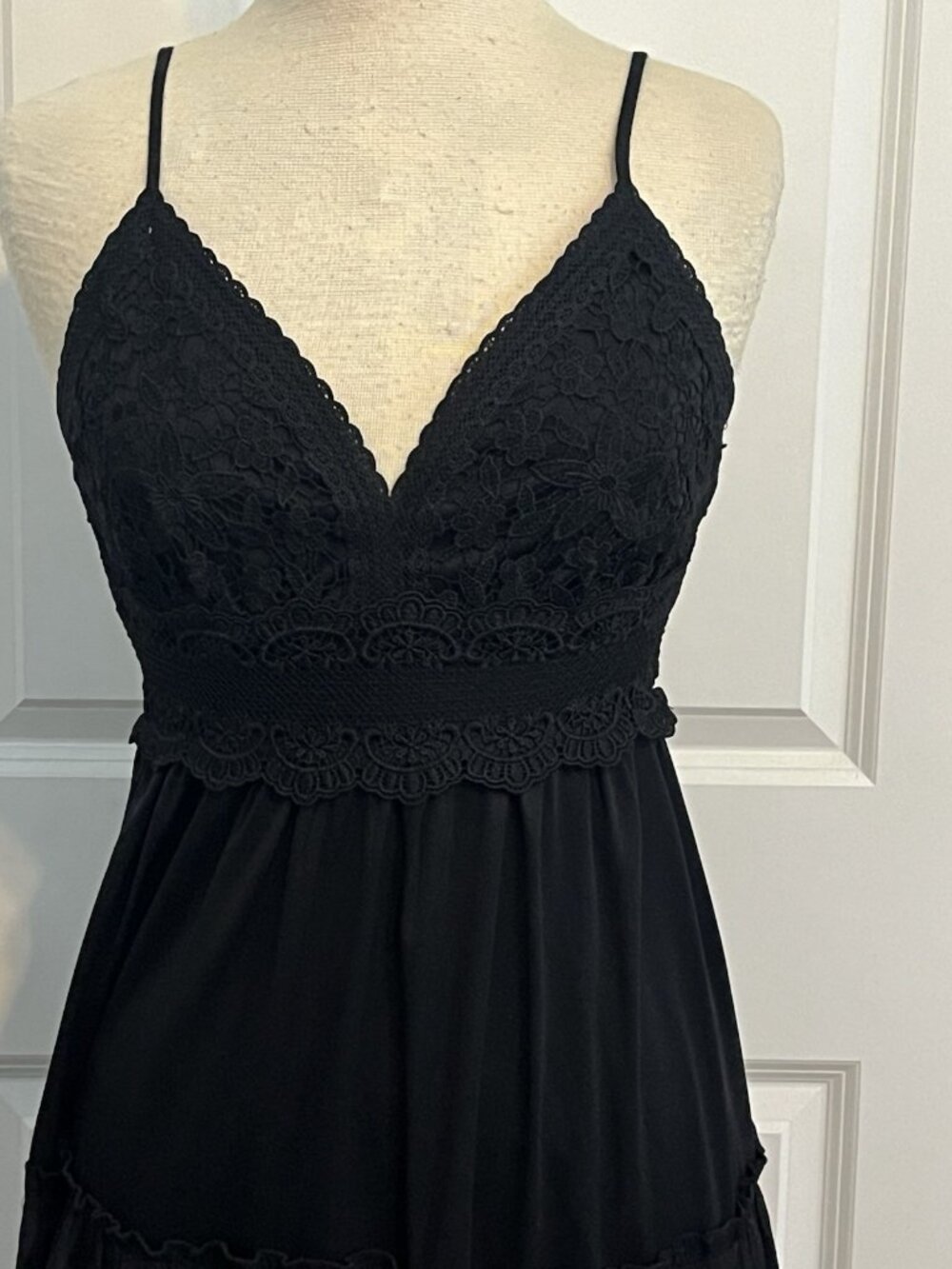 Whimsigoth Dark Fairy Cottagecore Lace Smocked Strappy Dress Emo Witchy Size M - Picture 3 of 16